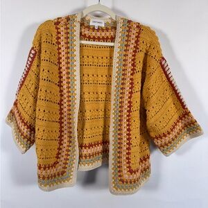 Driftwood Open Front Knit Cardigan Women Size Medium Crochet Boho Festival Retro